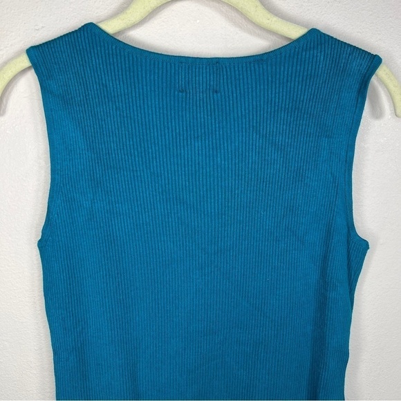 MEDIUM RUBY RD TEAL BLUE BEADED RIBBED KNIT TANK SLEEVELESS STRETCH - Picture 5 of 9